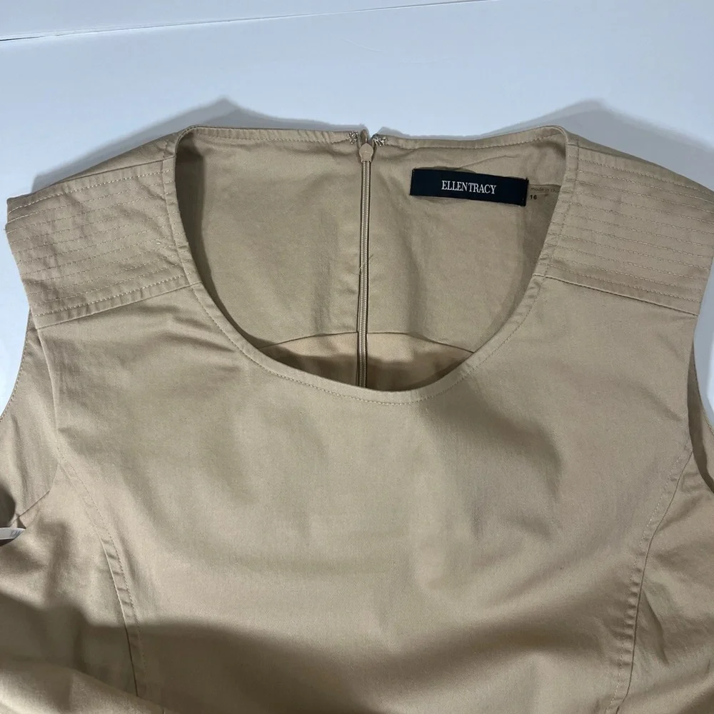 Ellen Tracy Khaki Pencil Belted Sleeveless Work Dress Women’s Size 16 - Picture 16 of 16